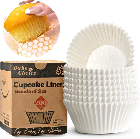 Bake Choice 200pcs Standard Cupcake Liners for Baking, White Muffin Liners — main product image