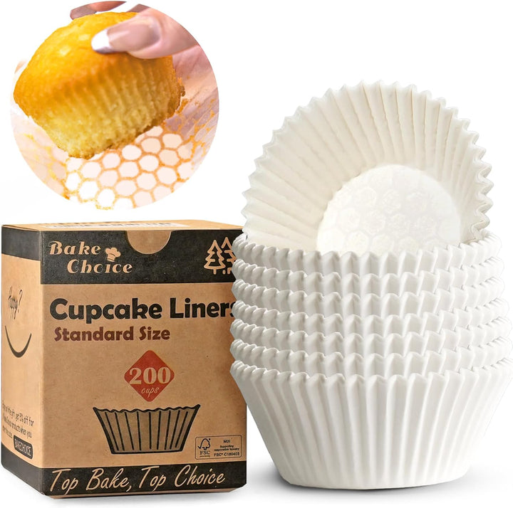 Bake Choice 200pcs Standard Cupcake Liners for Baking, White Muffin Liners — main product image