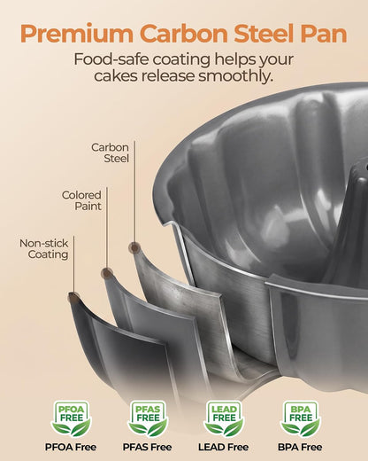 Bake Choice Bundt Cake Pan,12 Cup Fluted Tube Cake Pan, Made Without PFAS — product details