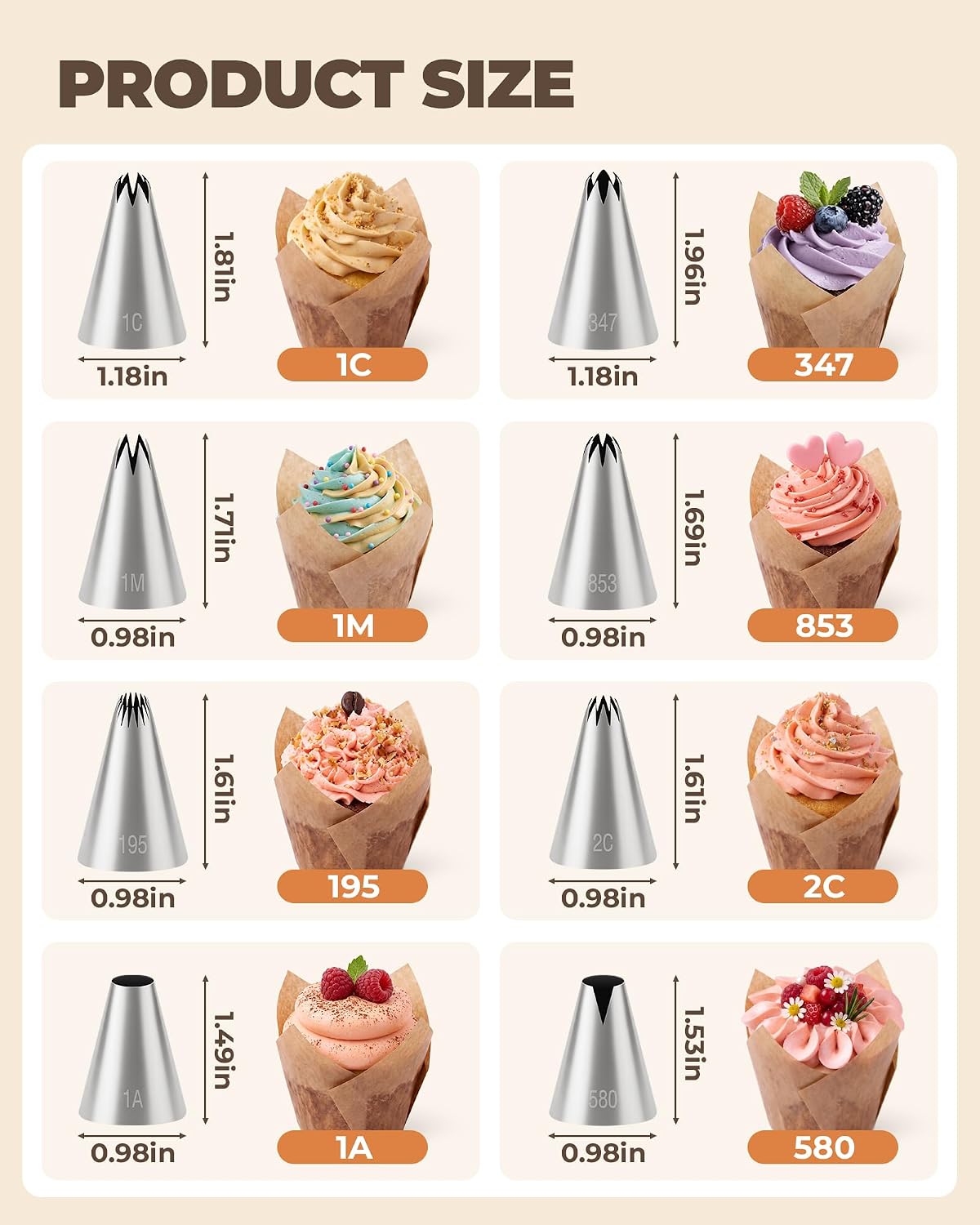 Bake Choice 44 Pcs Large Piping Tips and Bags Set, Seamless Stainless Steel — product details