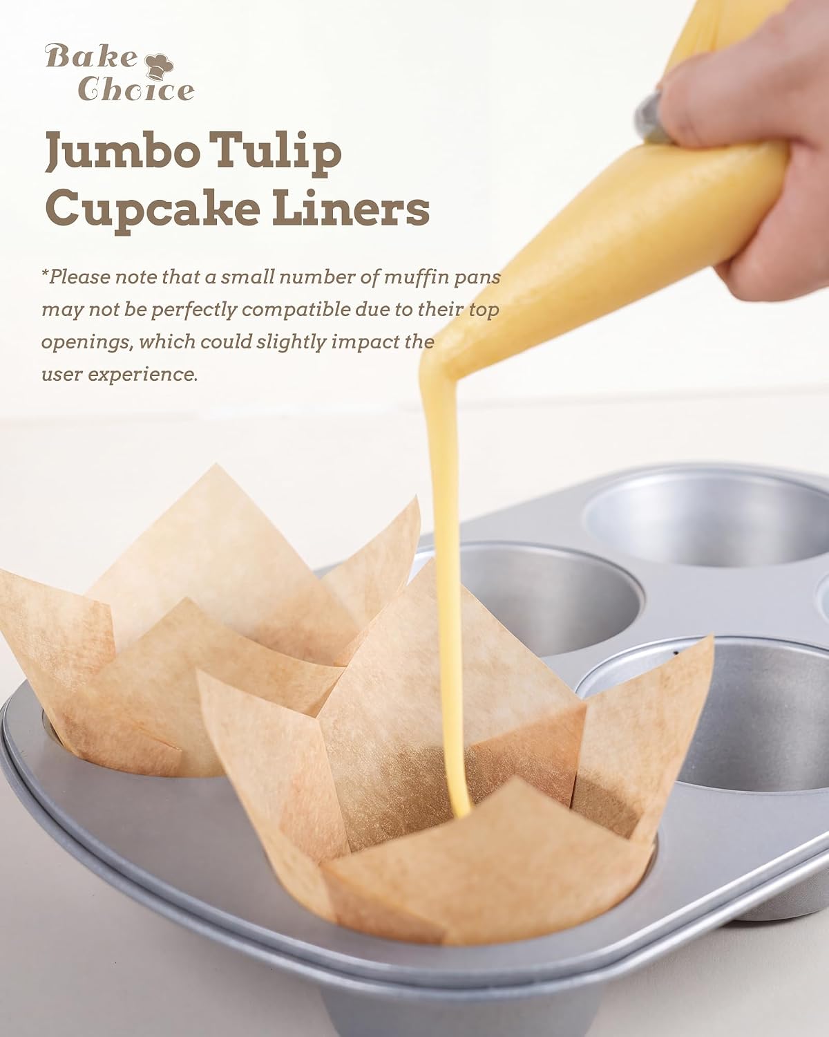 Bake Choice 100pcs Extra Large Natural Tulip Cupcake Liners, 65GSM Paper — product details