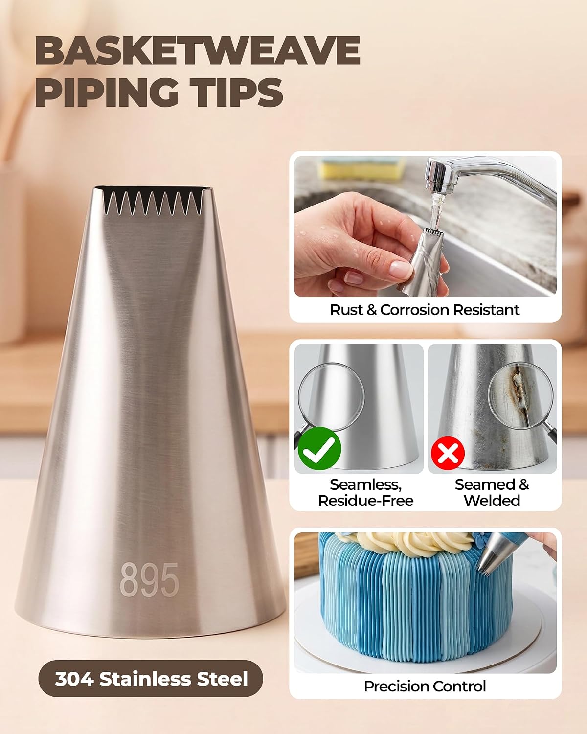 Bake Choice 6-Piece Basketweave Piping Tips Set with Storage Case, Seamless — product details