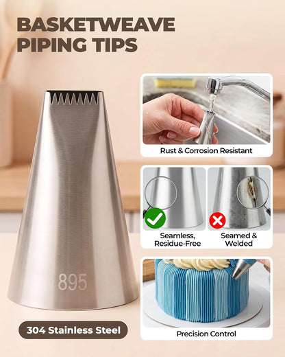 Bake Choice 6-Piece Basketweave Piping Tips Set with Storage Case, Seamless — product details