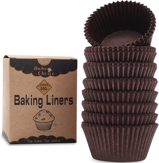 Bake Choice 200pcs Standard Cupcake Liners for Baking, Brown Muffin Liners — main product image