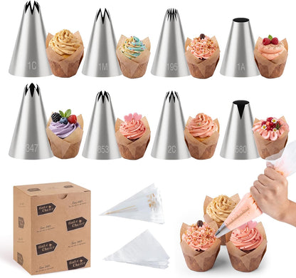 Bake Choice 44 Pcs Large Piping Tips and Bags Set, Seamless Stainless Steel — main product image
