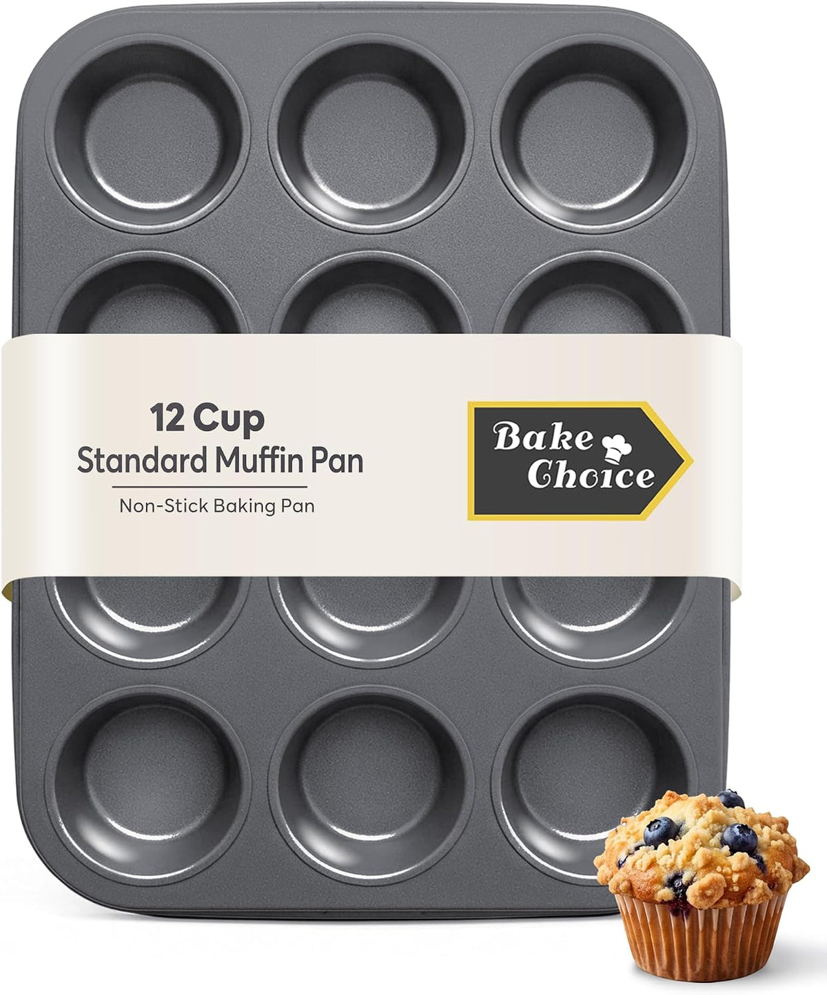 Bake Choice Muffin Pan for Baking, Standard Cupcake Pan, Nonstick 12 Cup — main product image
