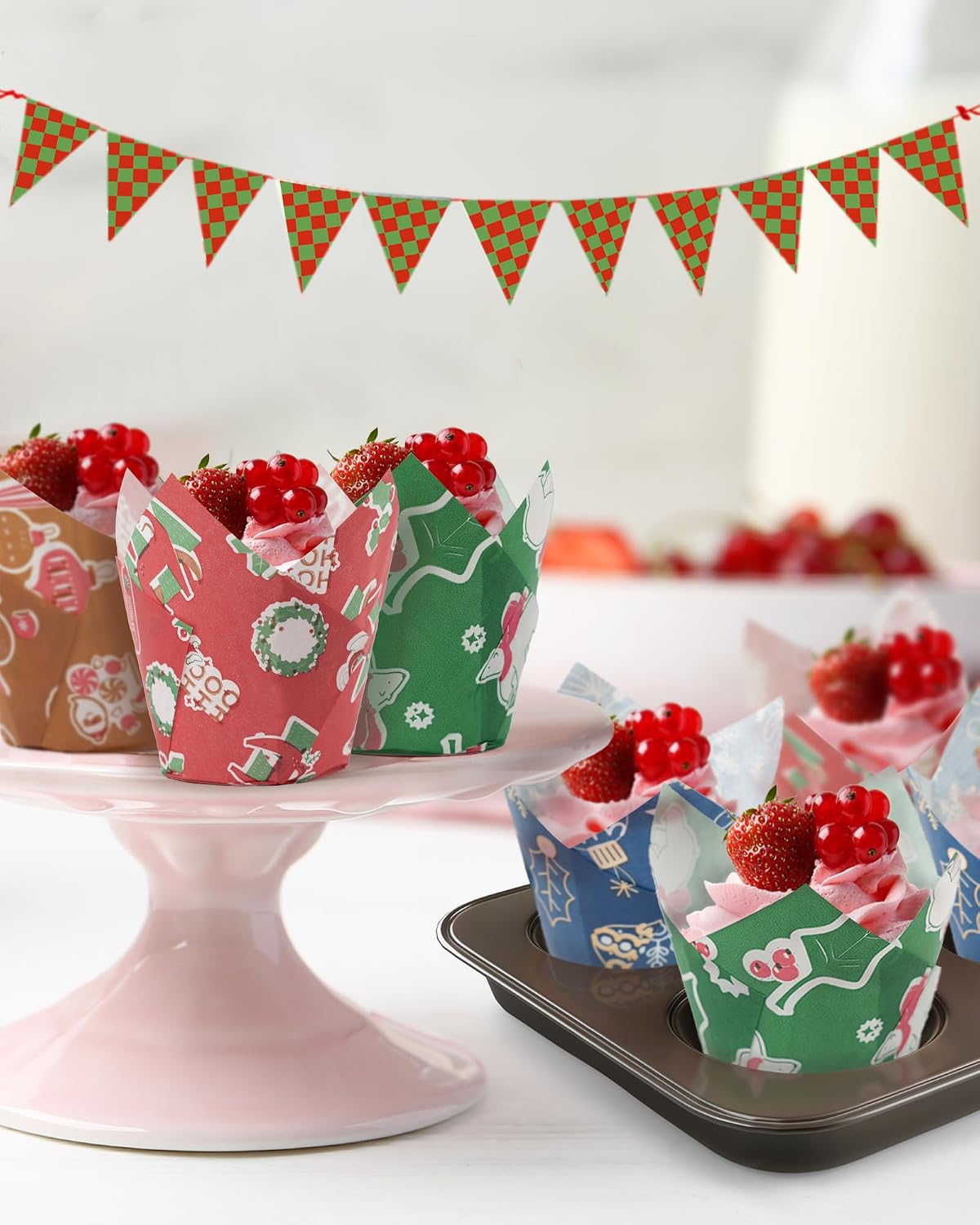 Bake Choice 200 Pcs Christmas Tulip Cupcake Liners with 24 Pcs Cupcake Toppers, Cupcake Liners, Tulip Cupcake Liners for Baking, Standard Tulip Muffin Liners for Christmas Holiday — product details
