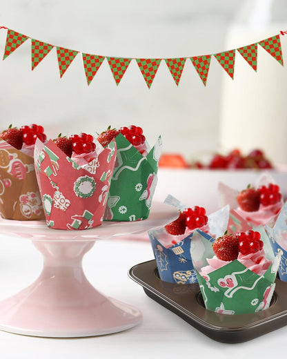 Bake Choice 200 Pcs Christmas Tulip Cupcake Liners with 24 Pcs Cupcake Toppers, Cupcake Liners, Tulip Cupcake Liners for Baking, Standard Tulip Muffin Liners for Christmas Holiday — product details