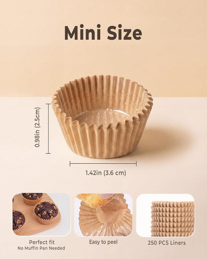 Bake Choice 250PCS Mini Cupcake Liners for Baking, Non-stick, Natural — product details