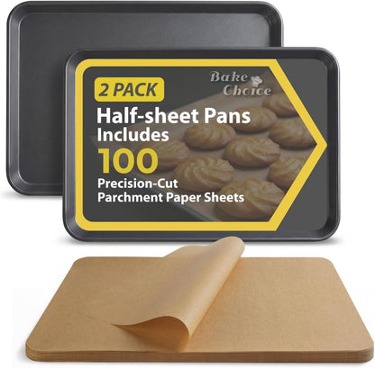 Bake Choice 2 Pack 18x13In Half Sheet Pans With 100Pcs Parchment Sheets — main product image