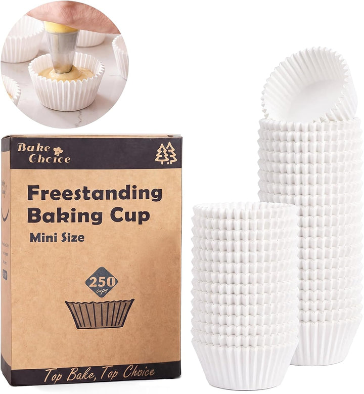 Bake Choice 250PCS Mini Cupcake Liners for Baking, Non-stick, White — main product image