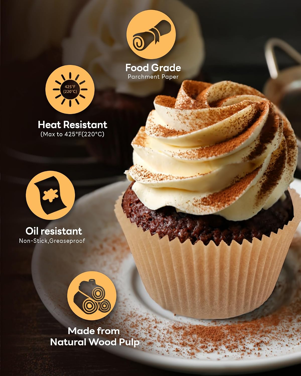Bake Choice 100pcs Jumbo Cupcake Liners for Baking, Natural Muffin Liners — product details
