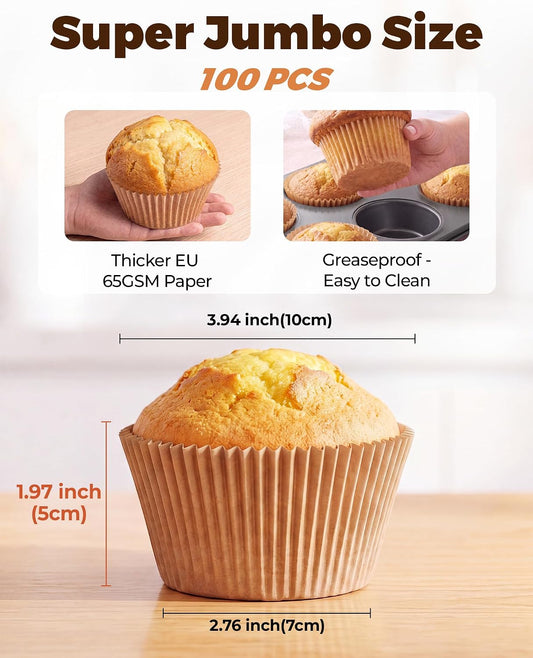 Bake Choice 100pcs Super Jumbo Cupcake Liners for Baking, EU 65GSM Paper — product details