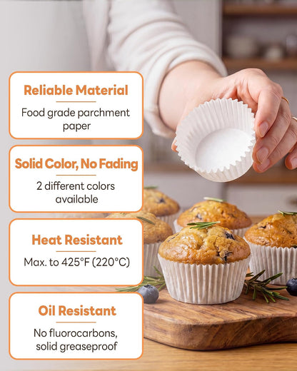 Bake Choice 250PCS Mini Cupcake Liners for Baking, Non-stick, White — product details