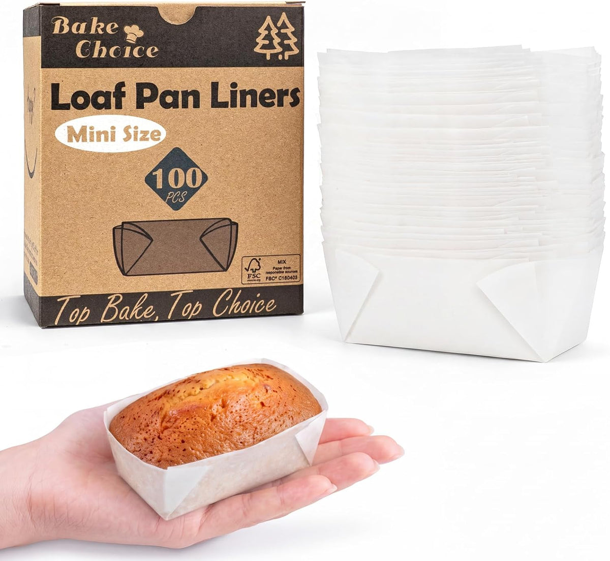 Bake Choice 100 Mini Loaf Pan Liners Compatible with Wilton Mini Loaf Pan — main product image