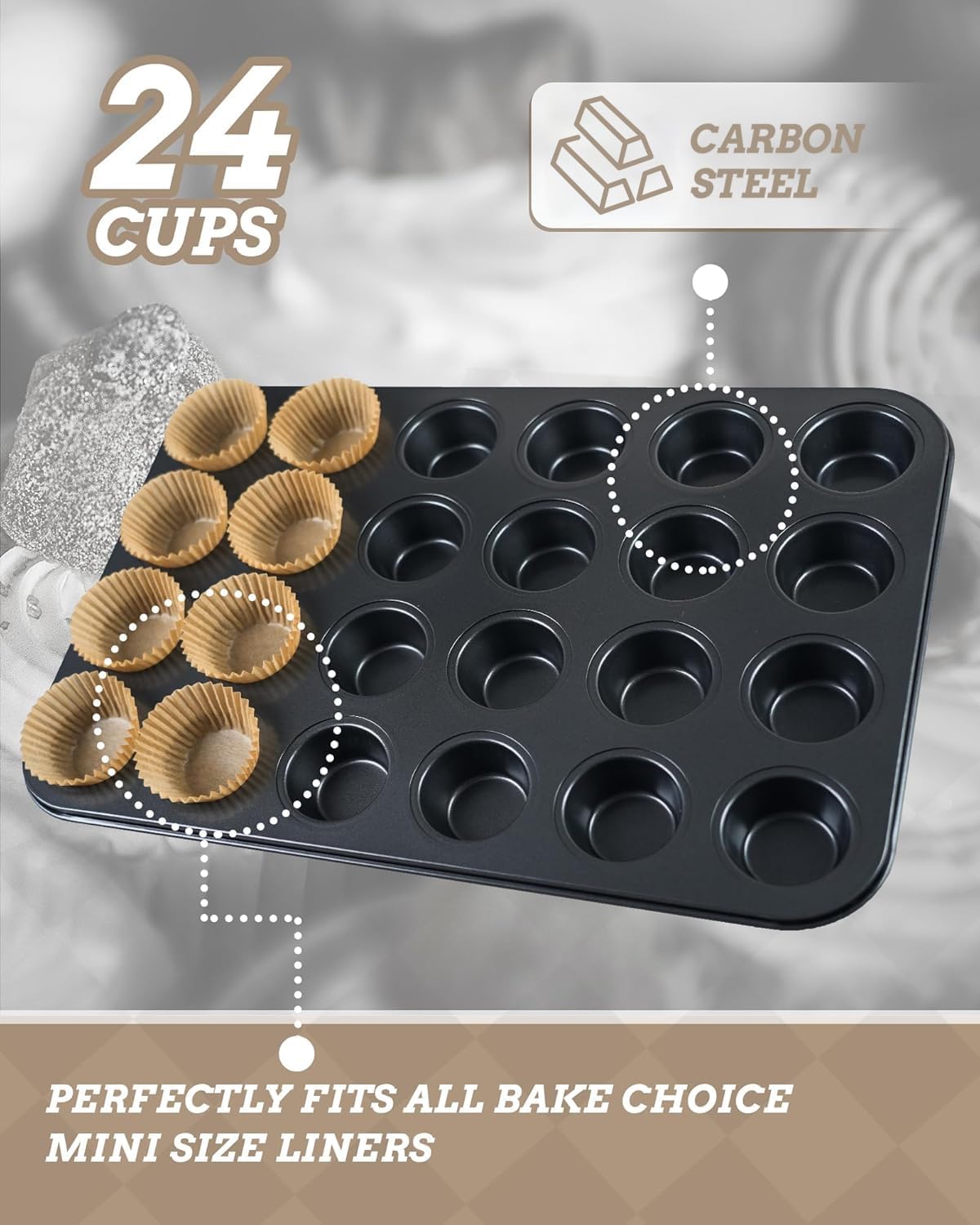 Bake Choice Mini Muffin Pan with 200 Cupcake Liners, Mini Cupcake Pans — product details