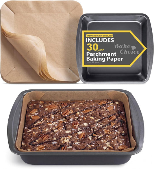 Bake Choice 9 x 9 Square Brownie Pan, Baking Pan with 30 Pcs Pre Cut Liners — main product image