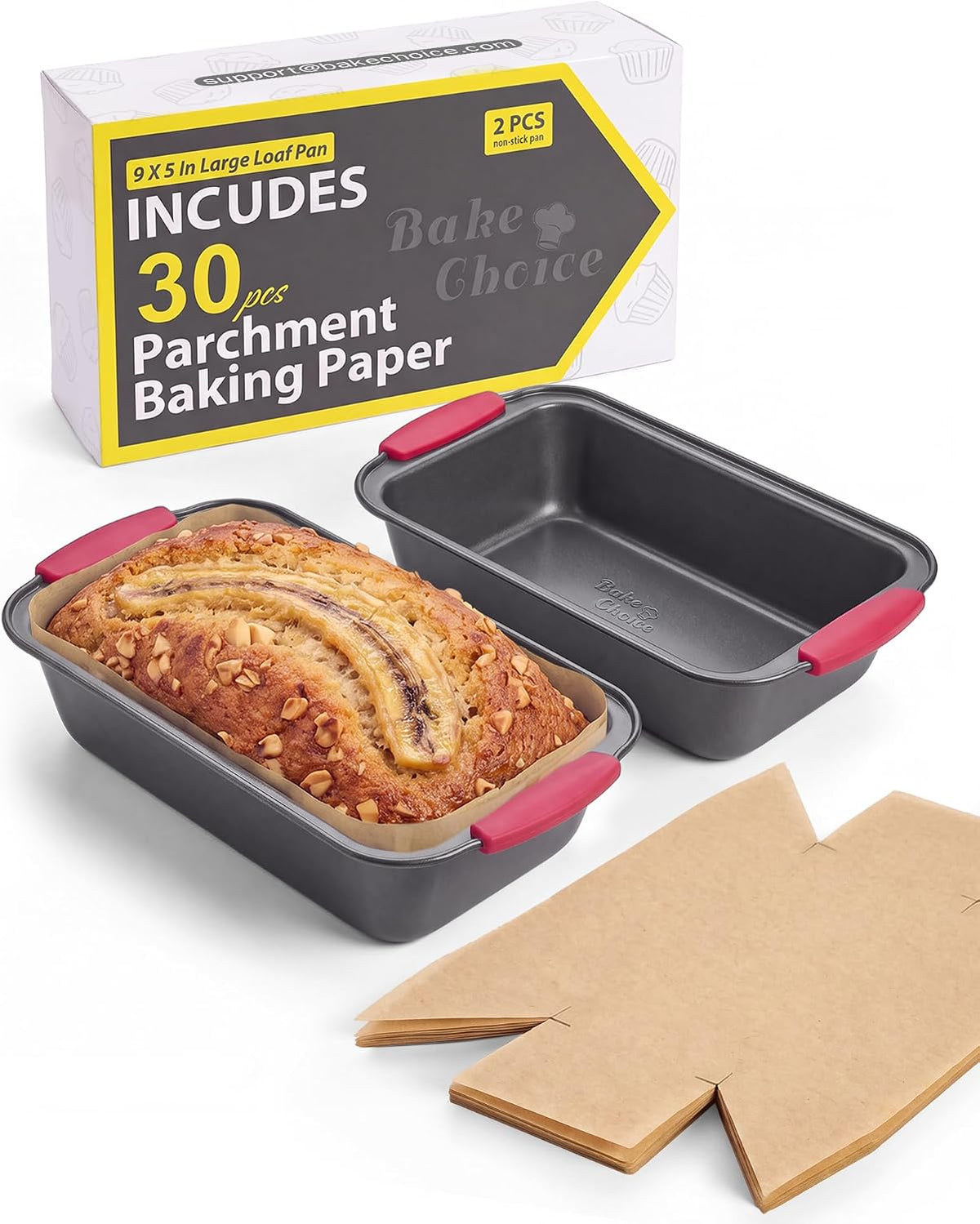 Bake Choice Loaf Pan 9 x 5 In w/30Pcs Liners, Bread Pans for Homemade Bread — main product image