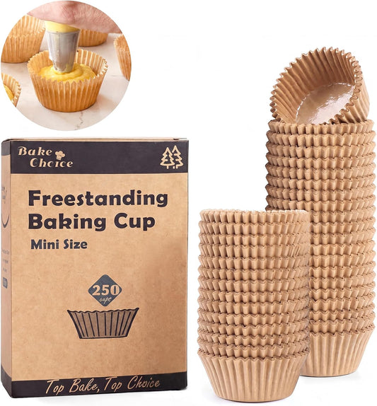 Bake Choice 250PCS Mini Cupcake Liners for Baking, Non-stick, Natural — main product image