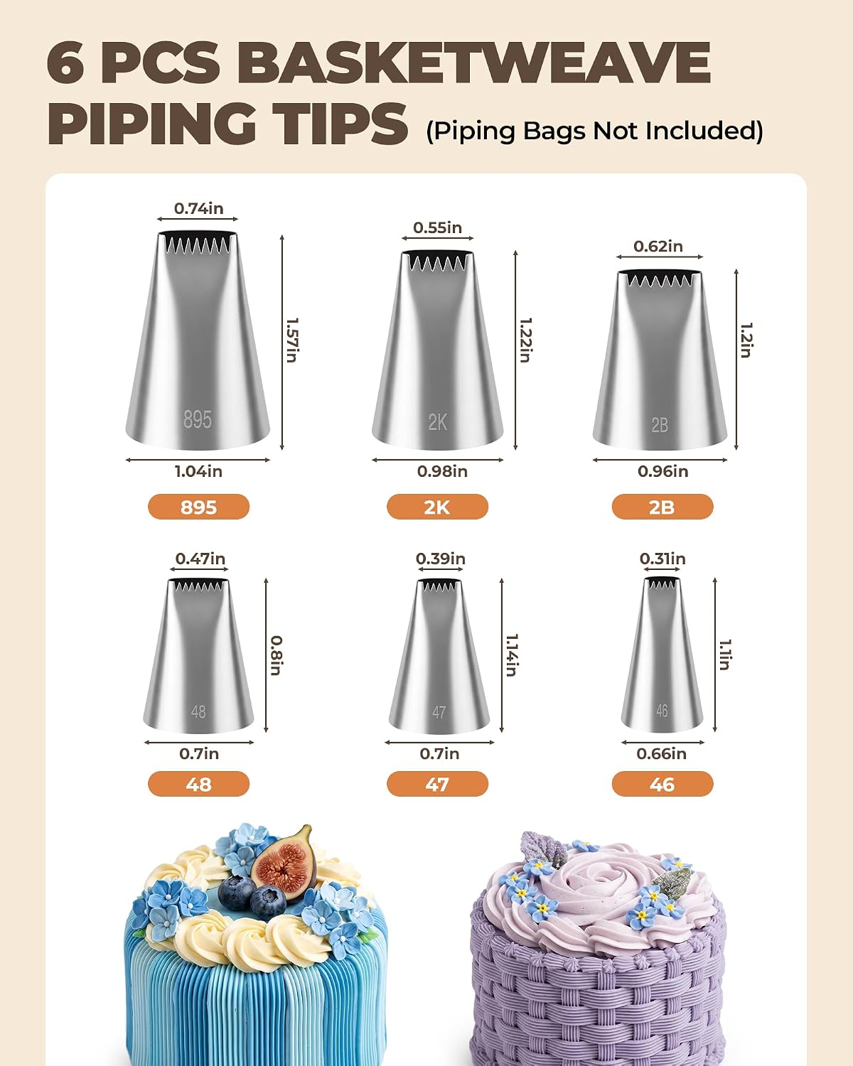 Bake Choice 6-Piece Basketweave Piping Tips Set with Storage Case, Seamless — product details