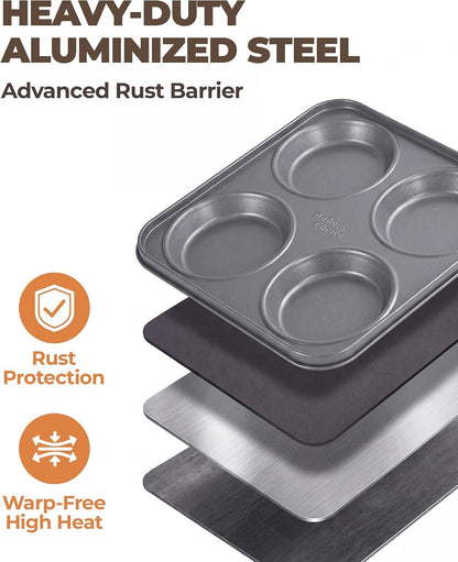 Bake Choice Muffin Top Pan, 4-Cup Hamburger Bun Pan, 4' Baking Pan 2 Pack — product details
