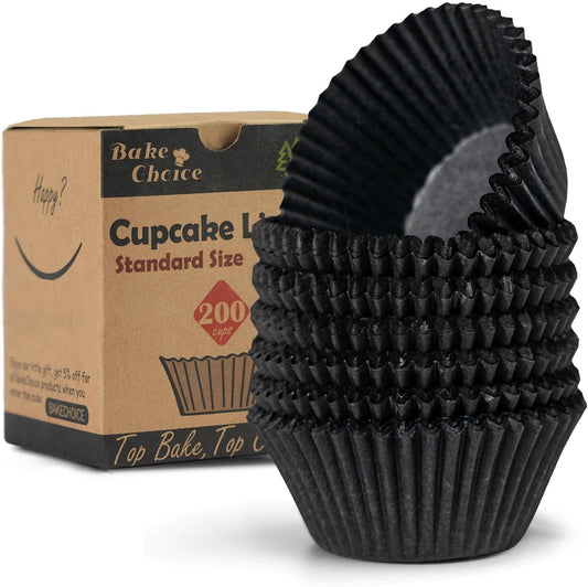 Bake Choice 200pcs Standard cupcake liners for Baking, Black Muffin Liners — main product image