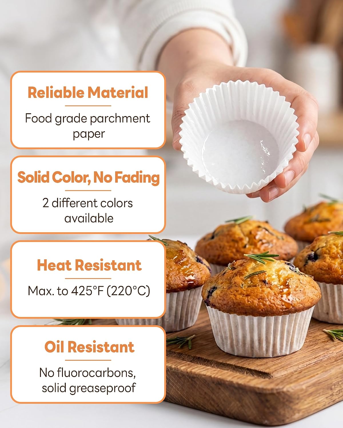 Bake Choice Standard Cupcake Liners for Baking, 160PCS, Non-stick, White — product details
