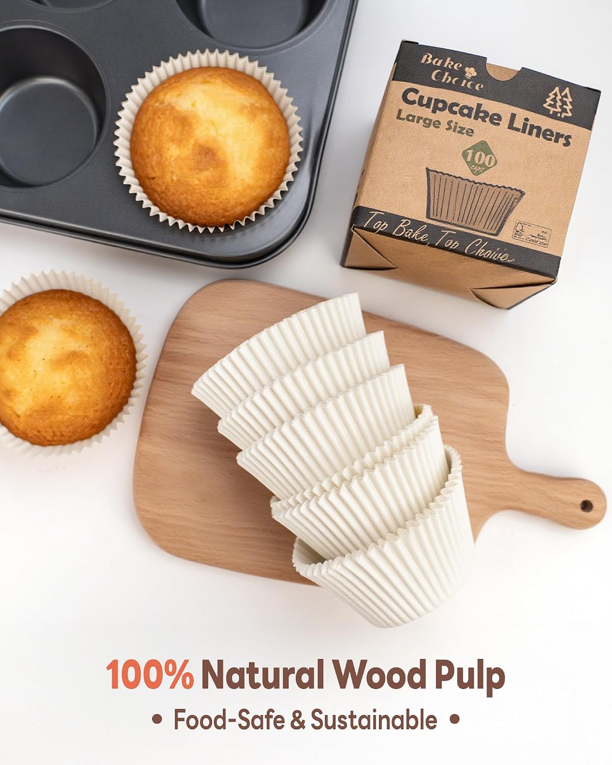 Bake Choice 100pcs Jumbo Cupcake Liners for Baking, White Muffin Liners — product details