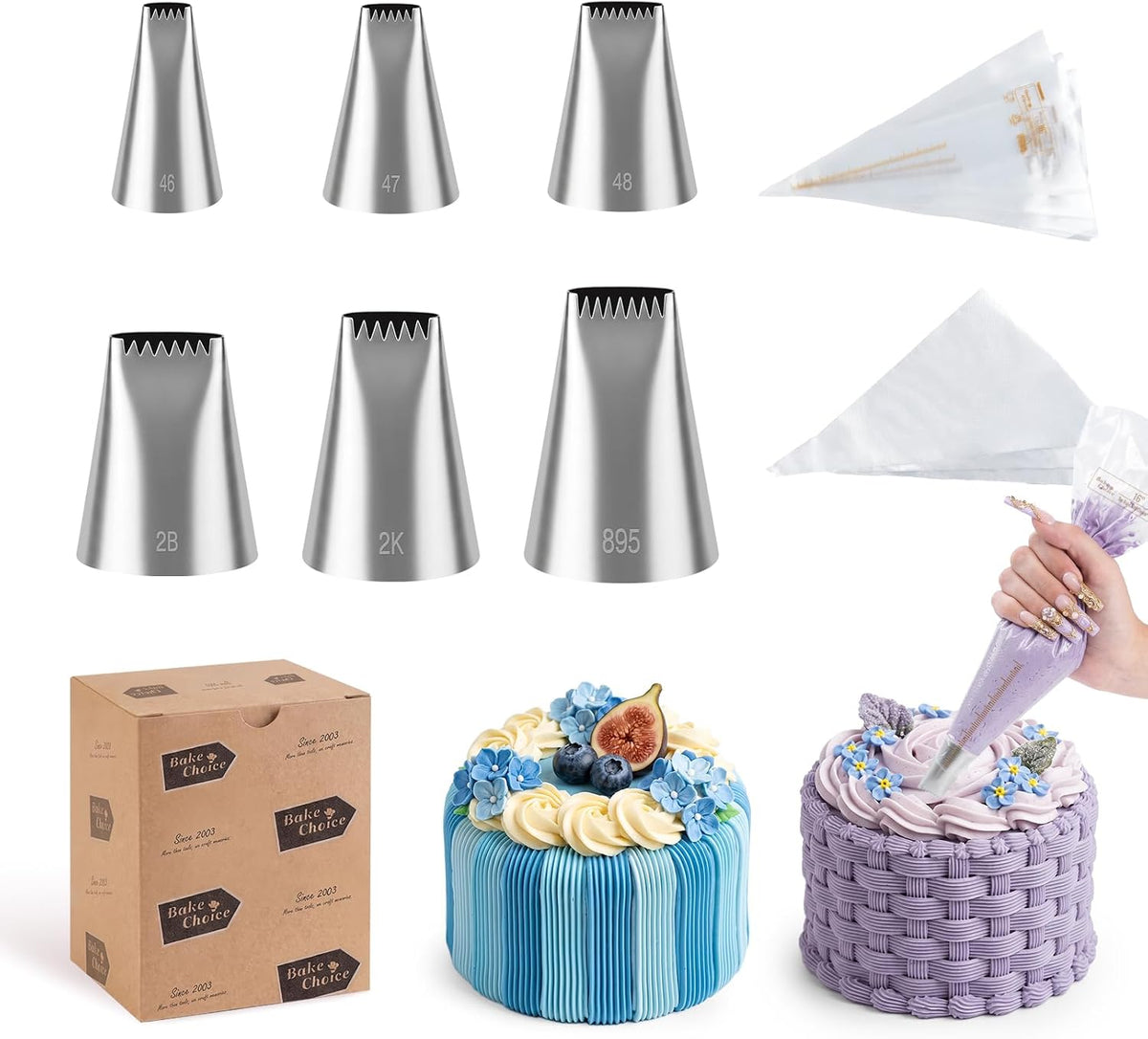 Bake Choice 42Pcs Basketwave Piping Tips and Bags, Seamless Cake Piping Kit — main product image