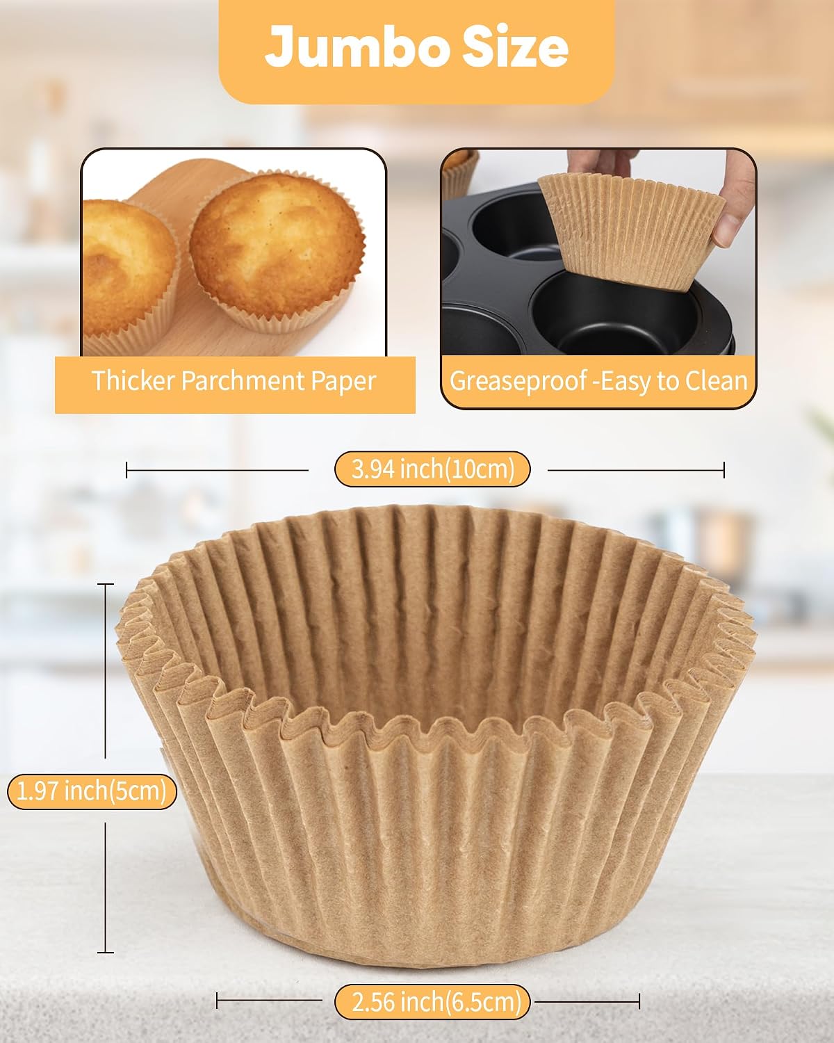 Bake Choice 100pcs Jumbo Cupcake Liners for Baking, Natural Muffin Liners — product details