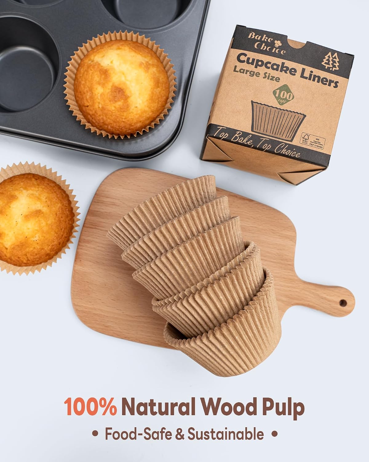 Bake Choice 100pcs Jumbo Cupcake Liners for Baking, Natural Muffin Liners — product details