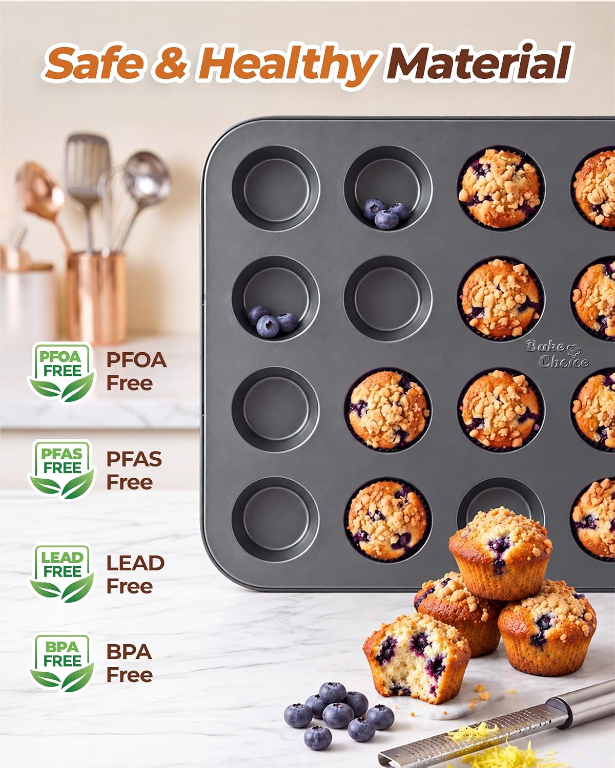 Bake Choice Mini Muffin Pan, Nonstick 24 Cup Mini Cupcake Pans — product details