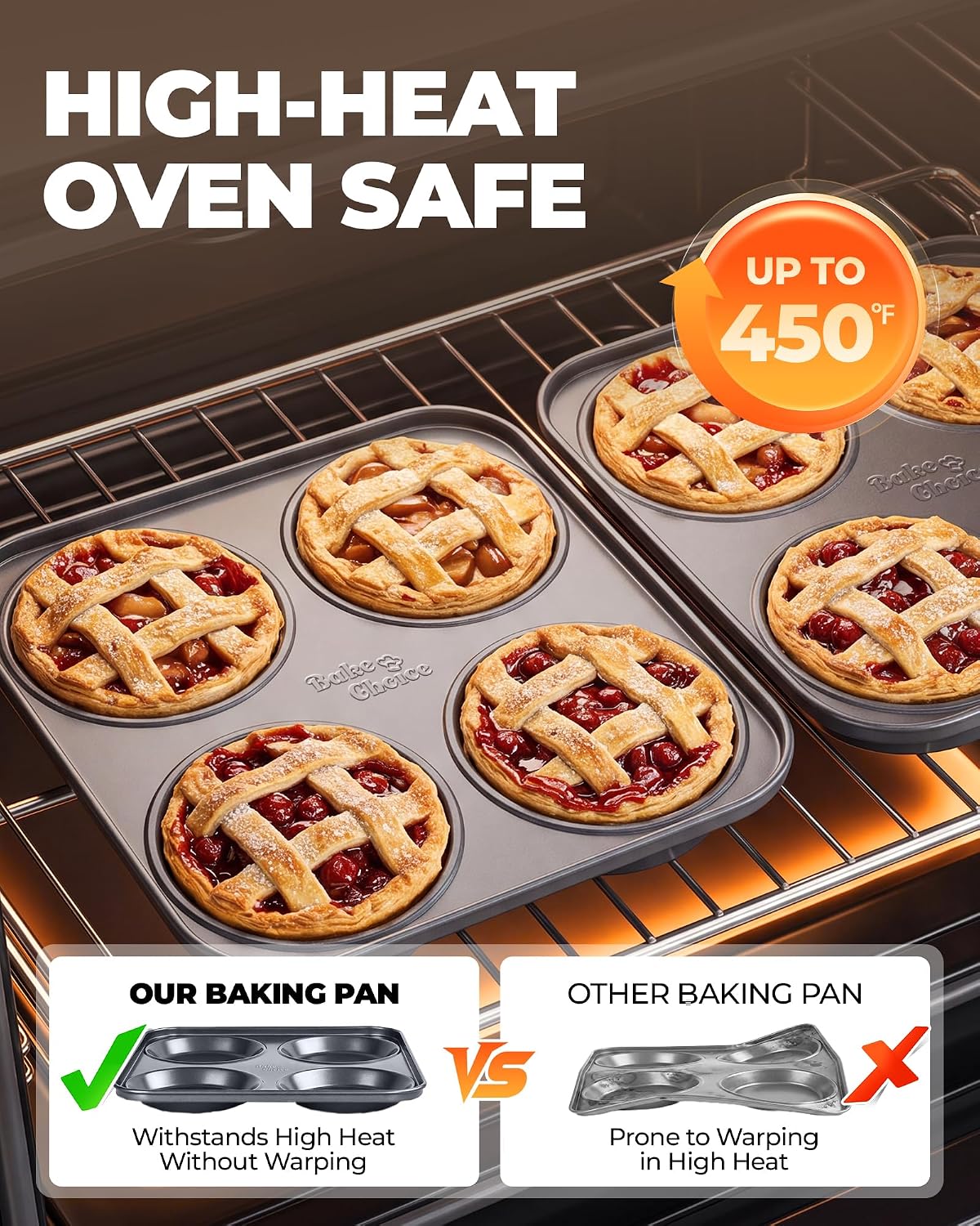 Bake Choice Muffin Top Pan, 4-Cup Hamburger Bun Pan, 4' Baking Pan 2 Pack — product details