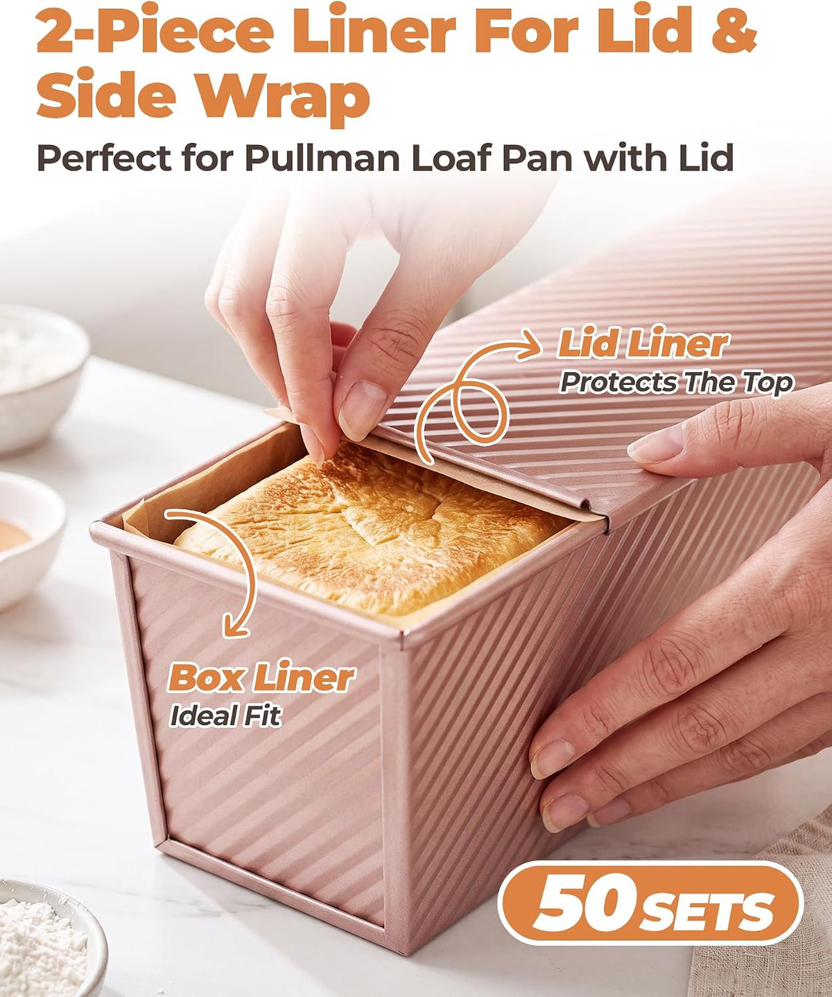 Bake Choice Loaf Pan Liners for 2.2 LB Pullman Loaf Pan with Lid, 50 Sets — product details