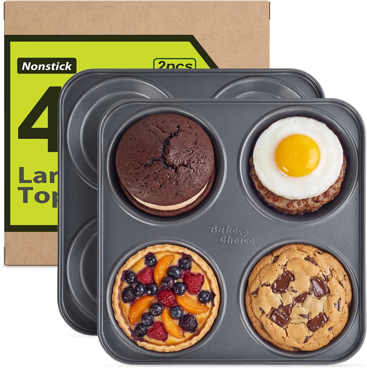 Bake Choice Muffin Top Pan, 4-Cup Hamburger Bun Pan, 4' Baking Pan 2 Pack — main product image