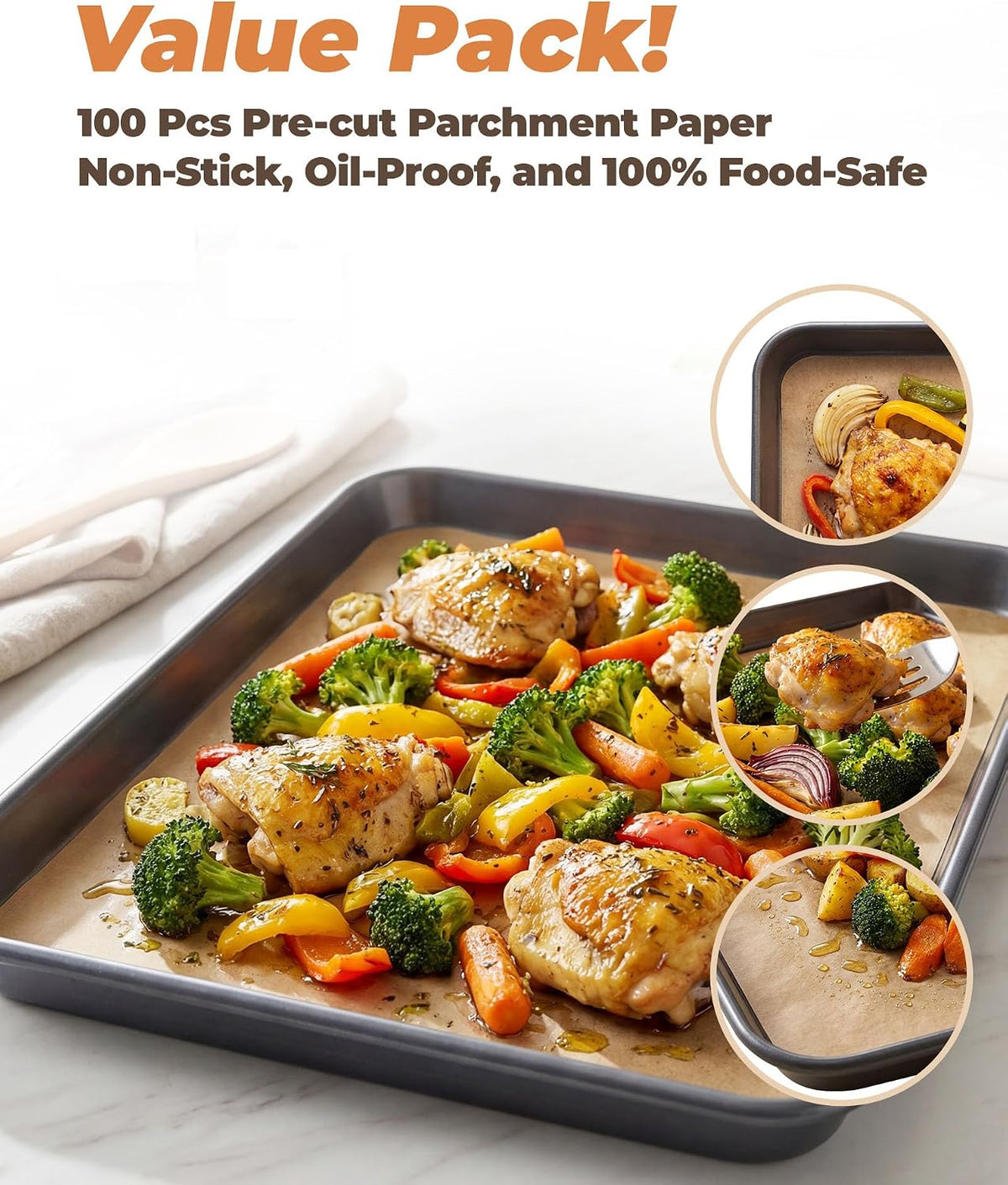 Bake Choice 2 Pack 18x13In Half Sheet Pans With 100Pcs Parchment Sheets — product details