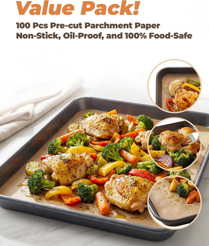 Bake Choice 2 Pack 18x13In Half Sheet Pans With 100Pcs Parchment Sheets — product details