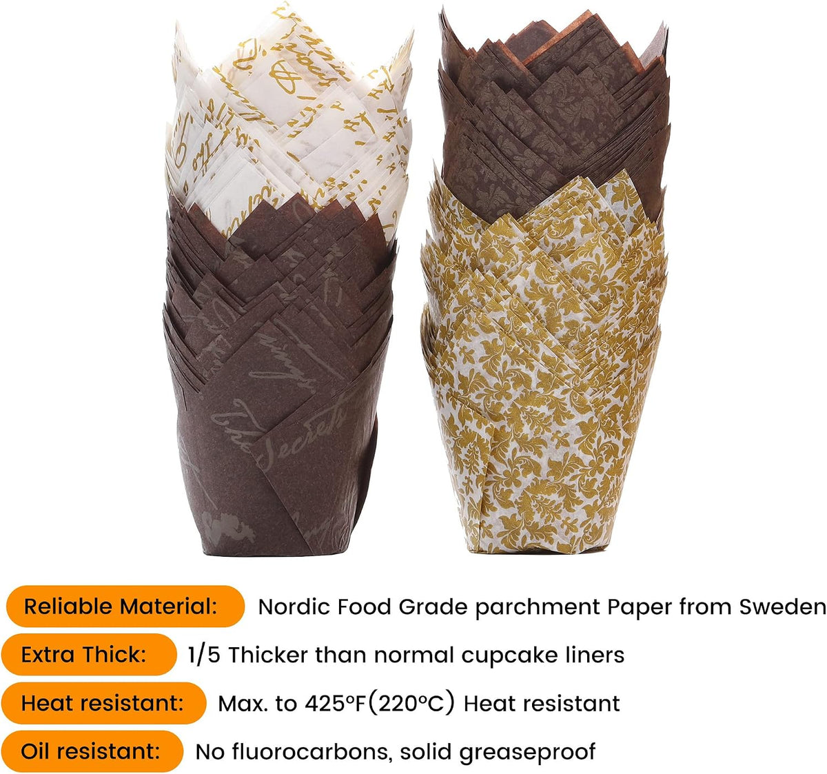 Bake Choice 200pcs Standard Tulip Cupcake Liners with Four Fancy Designs — product details
