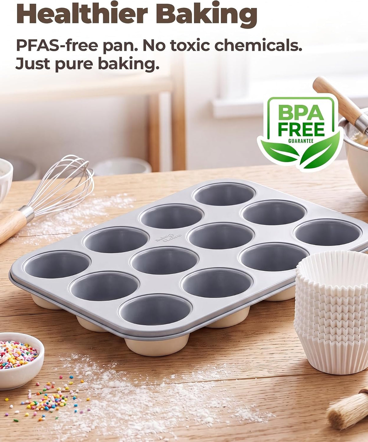 Bake Choice Muffin Pan for Baking, Standard Cupcake Pan, Cream Gray — product details