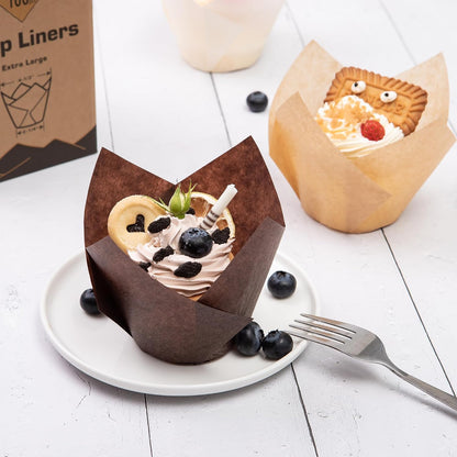 Bake Choice 100pcs Extra Large Brown Tulip Cupcake Liners for Baking — product details