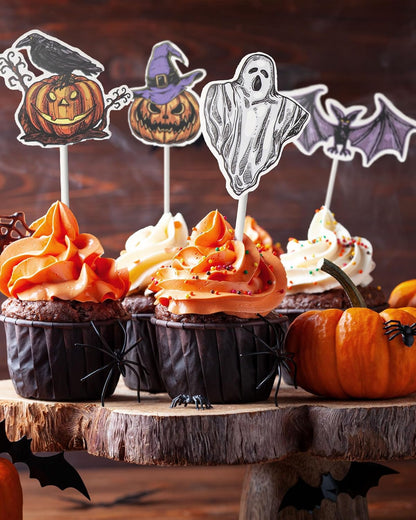 Bake Choice 24 PCS Halloween Cupcake Toppers, Cake Decorations, Ghost Cupcake Toppers, Cupcake Decorations Picks for Theme Party, Bat Birthday, Baby Shower — product details
