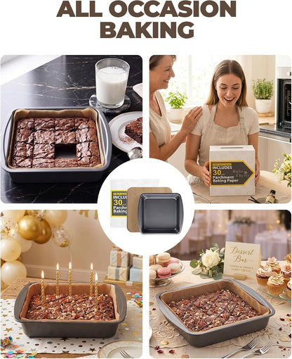 Bake Choice 9 x 9 Square Brownie Pan, Baking Pan with 30 Pcs Pre Cut Liners — product details