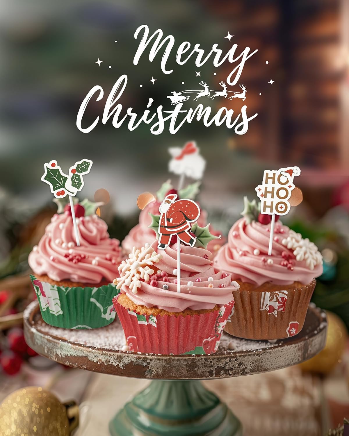Bake Choice Christmas Mini Cupcake Liners with 12 Pcs Cupcake Toppers, 400 Pcs Muffin Liners, Cupcake Wrappers, Mini Cupcake Liners for Xmas Party, Christmas Holiday — product details