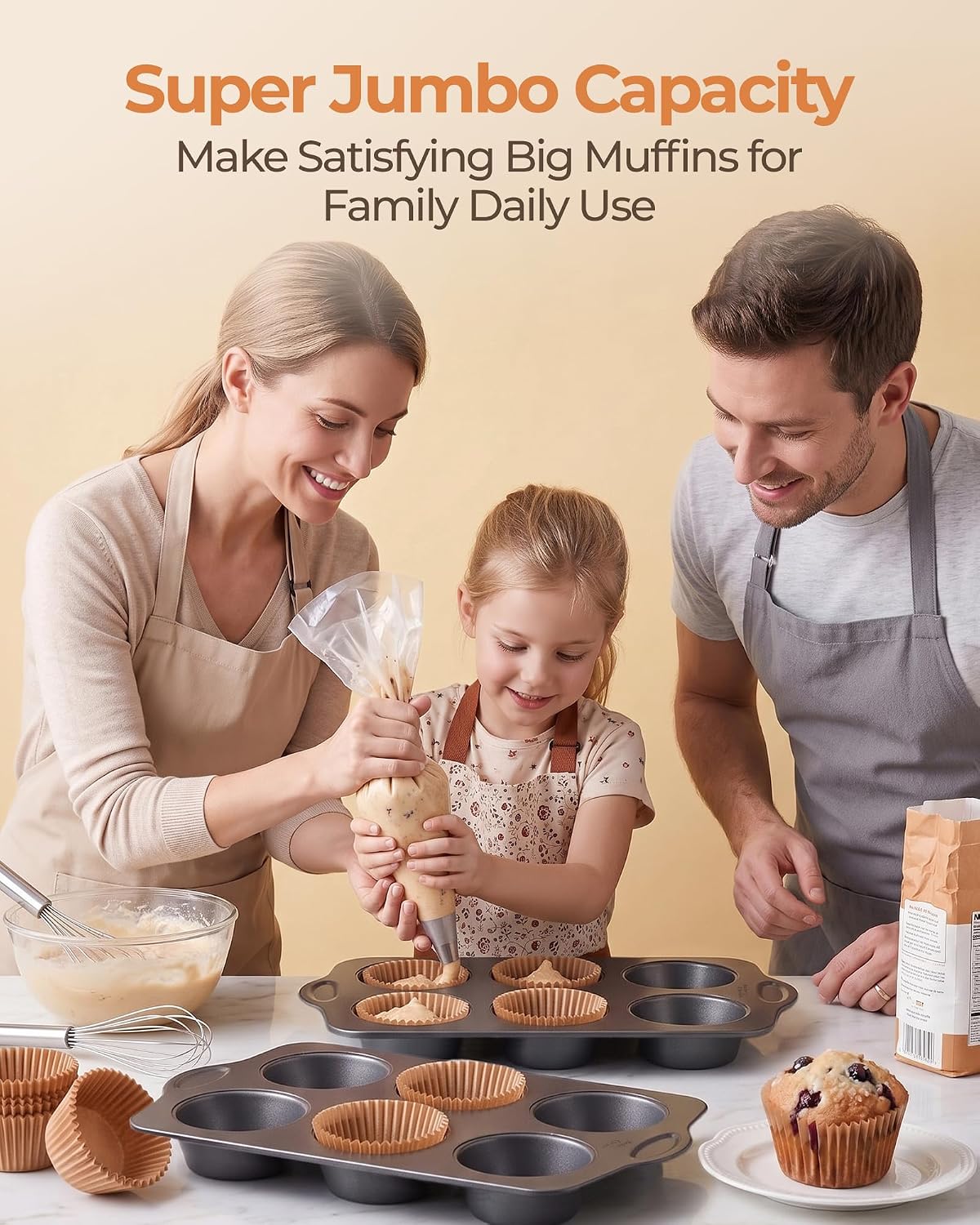 Bake Choice 2 Super Jumbo Muffin Pan for Baking with 40 PC 65GSM Liners — product details