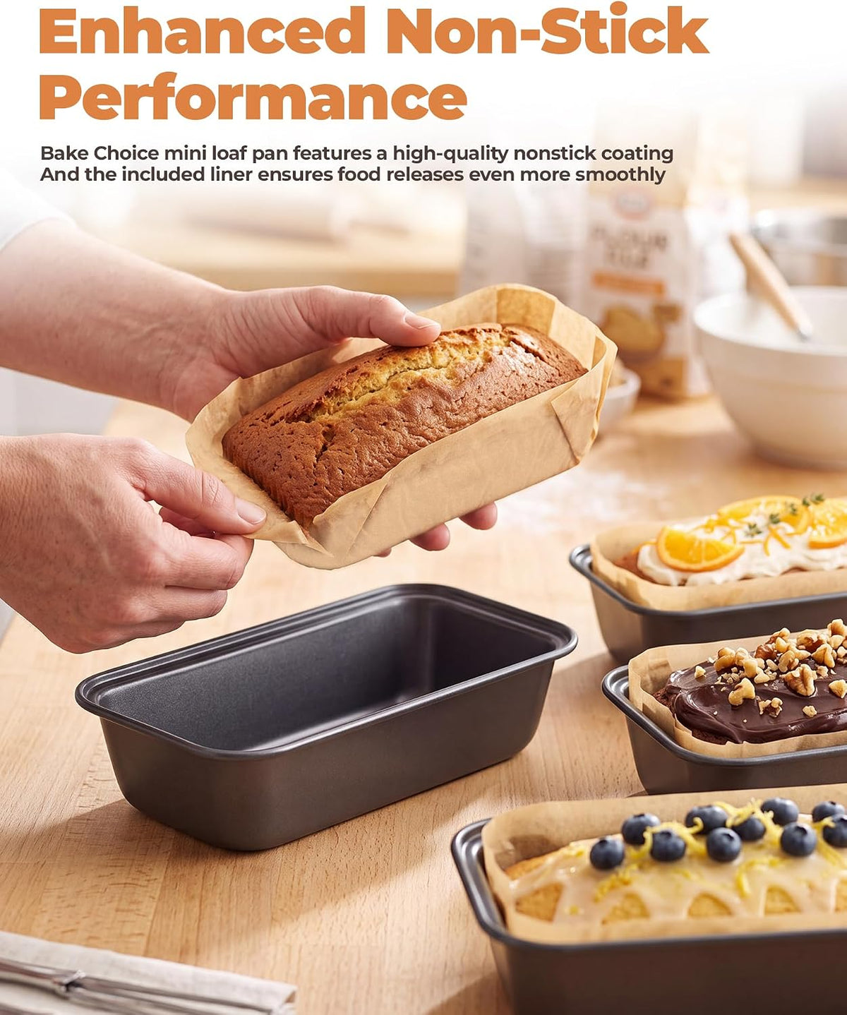 Bake Choice 4 Pack Mini Loaf Pans with 30PCS loaf liners — product details