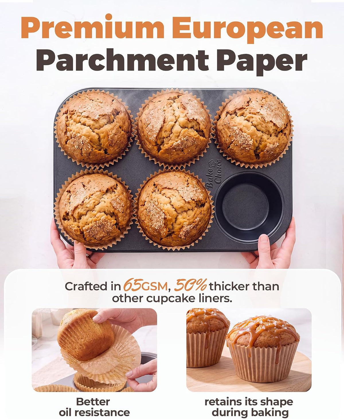 Bake Choice 100pcs Super Jumbo Cupcake Liners for Baking, EU 65GSM Paper — product details