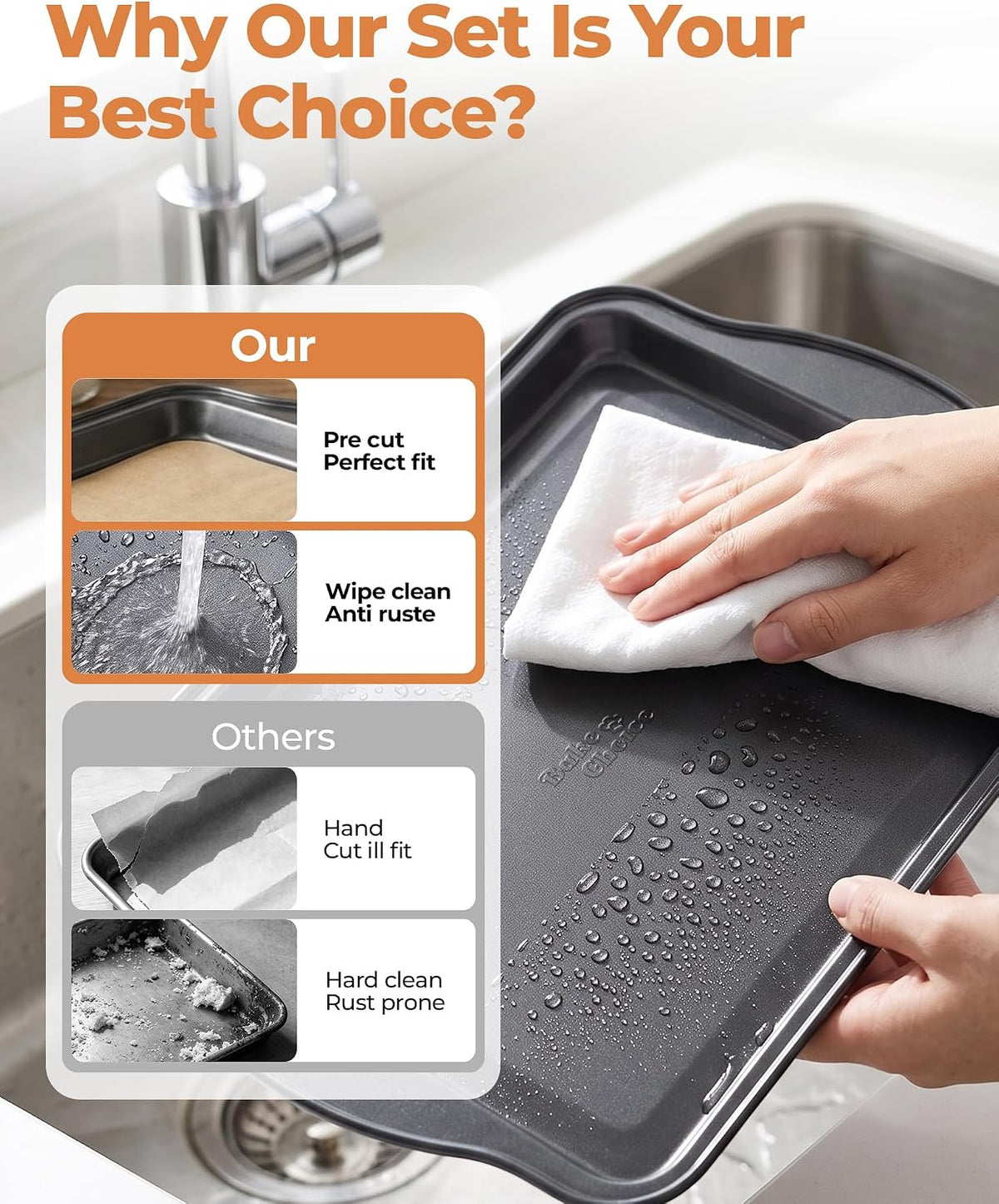 Bake Choice Small Baking Sheet, Baking Pan with 30 Pcs Pre Cut Liners — product details