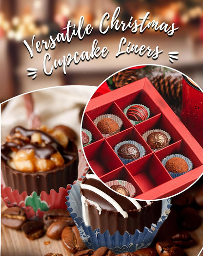 Bake Choice Christmas Mini Cupcake Liners with 12 Pcs Cupcake Toppers, 400 Pcs Muffin Liners, Cupcake Wrappers, Mini Cupcake Liners for Xmas Party, Christmas Holiday — product details