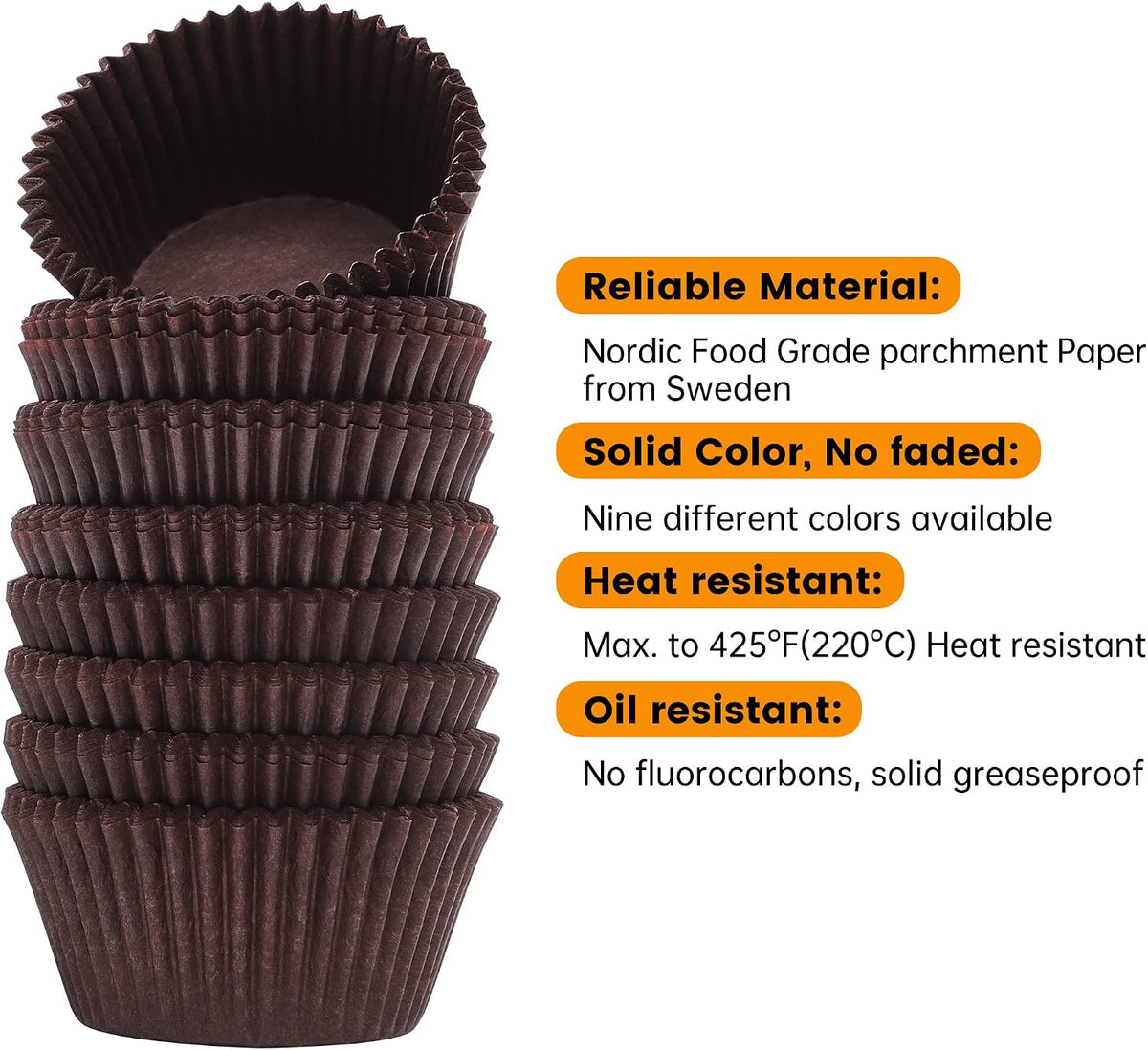 Bake Choice 200pcs Standard Cupcake Liners for Baking, Brown Muffin Liners — product details