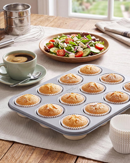 Bake Choice Muffin Pan for Baking, Standard Cupcake Pan, Cream Gray — product details